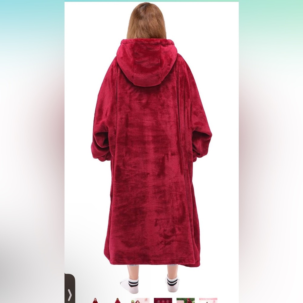 Unisex Wearable Weighted Hoodie Blanket has Pocket One Size Fits All Burgundy ❤️ - Picture 2 of 12
